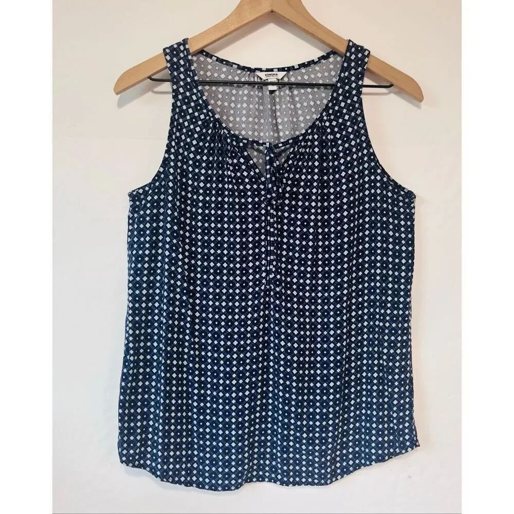 Sonoma Navy Blue And White Sleeveless Blouse Size S